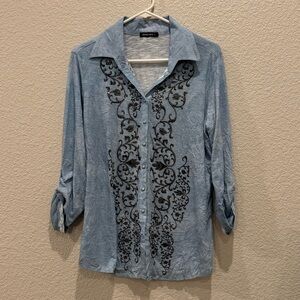 David Cline Sky Blue Crushed Rhinestone Button Up